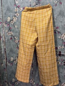 Yellow Plaid Wide-Leg Pants