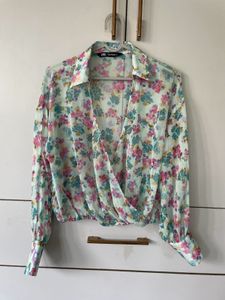 Floral Print Wrap Blouse