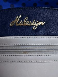 Hidesign Navy &amp; White Leather Crossbody Bag