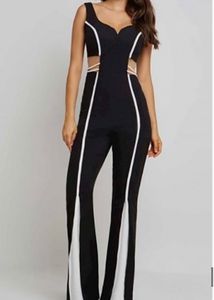 Chic Black & White Cut-Out Jumpsuit