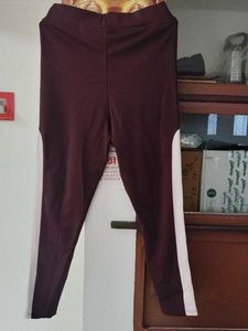Stylish Maroon Leggings with White Stripes