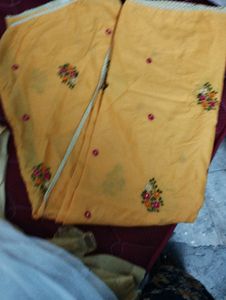 Pure Cotton Yellow Suit With Palazzo &amp; Dupatta