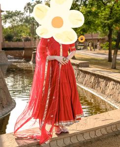Vibrant Red Anarkali suit. brand name "Aacho"".