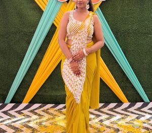 Designer Yellow Saree with Embellished Blouse