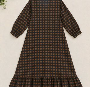 Chic Brown Gingham Tiered Dress for mommy to be an