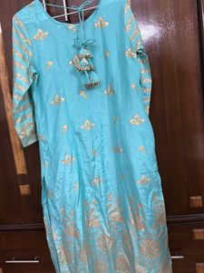Beautiful Blue Kurta set with Gold Print