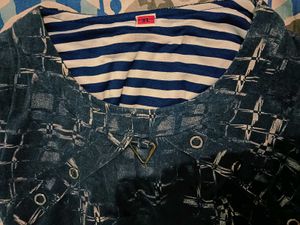 Dark Blue Graphic Print Top