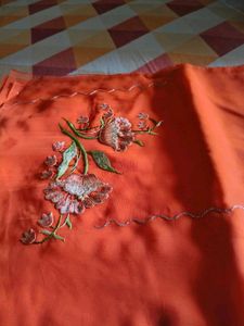 Orange Saree with Floral Embroidery