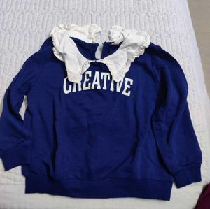 Blue 'Creative' Sweatshirt with Ruffle Collar