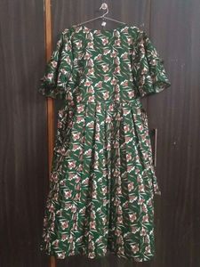 Green Floral Print Midi Dress
