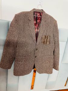 Vintage Tweed Blazer with Leather Pocket