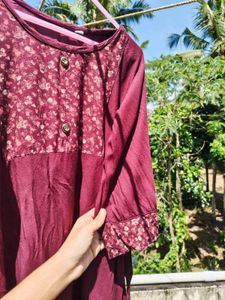 Maroon Floral Print Kurta
