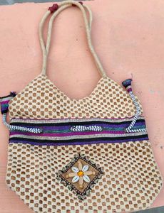 Boho Woven Tote Bag with Shell Detail