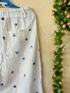 Chic Embroidered White Linen Pants