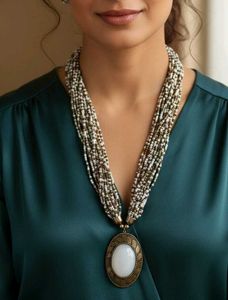 Statement Beaded Necklace with Pendant