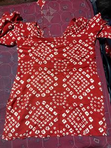 Red Bandhani Print kurti