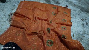 Orange Saree with Golden Checks