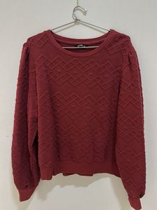 Maroon Textured Crewneck Sweatshirt
