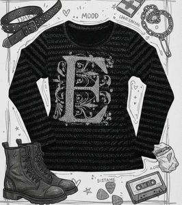 "E" letter  Aesthetic  Vintage Striped Top