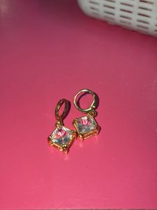 Sparkling Square Gemstone Hoop Earrings