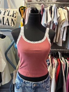 Ribbed Tank Top with Lace Trim