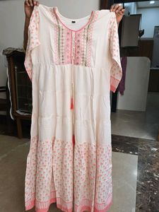Embroidered Tiered Cotton Kurta