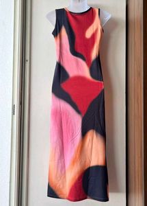 Abstract Print Sleeveless Midi Dress (Small)