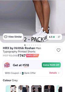 HRX Grey Casual Shorts with Black Stripes