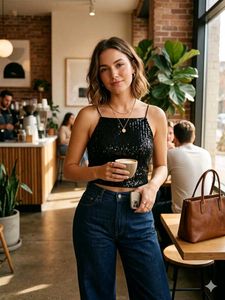 Sparkly Black Sequin Crop Top