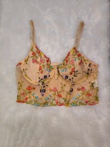 Embroidered Mesh Corset Top