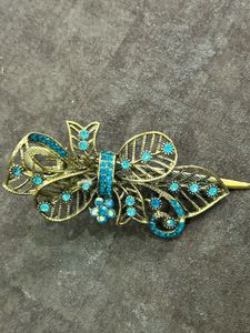 Vintage Gold-Tone Turquoise Embellished Hair Clip