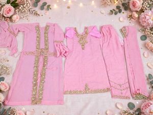 Beautiful Pink Kurta Set with Gold Embellishments