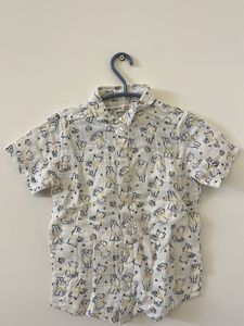 Baby Bear Print Button-Down Shirt & Denim Jeans