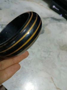 Wooden Bangle with Gold Stripes