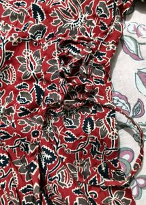 Red Floral Print Kurta Top