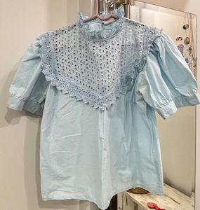 Light Blue Broderie Anglaise Top