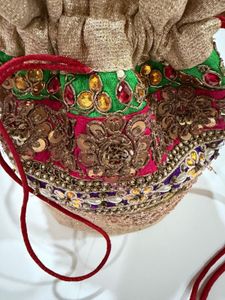 Multi-Colour Zari  Embroidered Potli Bag