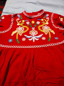 Red Embroidered Kurta
