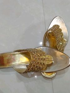 Embellished Gold Flat Sandals