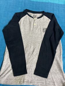 grey and black full sleeve cotton t shirt