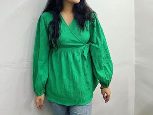 green puff sleeve top
