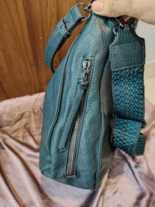 Teal Textured Leather Hobo Bag