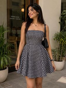 Houndstooth Strapless Fit & Flare Dress
