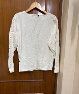 White Lace Sleeve Top