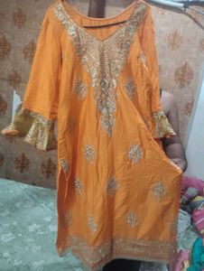 Embroidered Orange Kurta