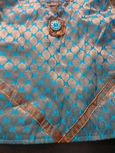 Girl's Blue &amp; Gold Brocade Top