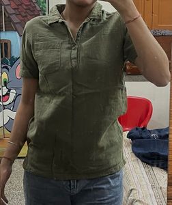 Olive Green Collared Tunic Top