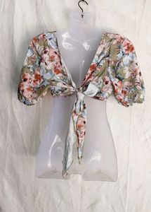 9105. Floral Twist Front Crop Top