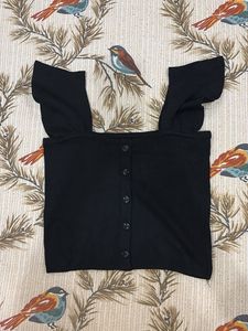 Ruffled Strap Button-Down Top