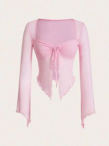 Sheer Pink Tie-Front Top